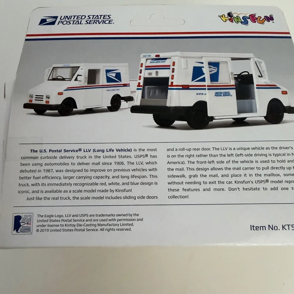 Kinsfun USPS LLV Mail Truck 1:36 Scale Die Cast Metal Pull Back Action KT5112W